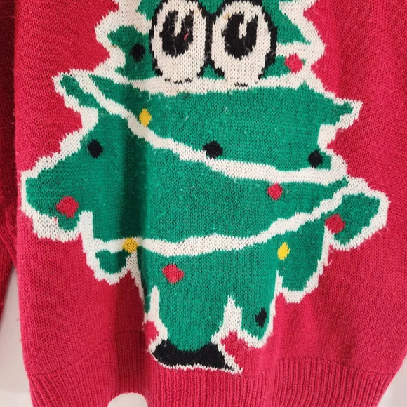 Vintage Ugly  Christmas Tree Sweater Red Unisex - Picture 2 of 11